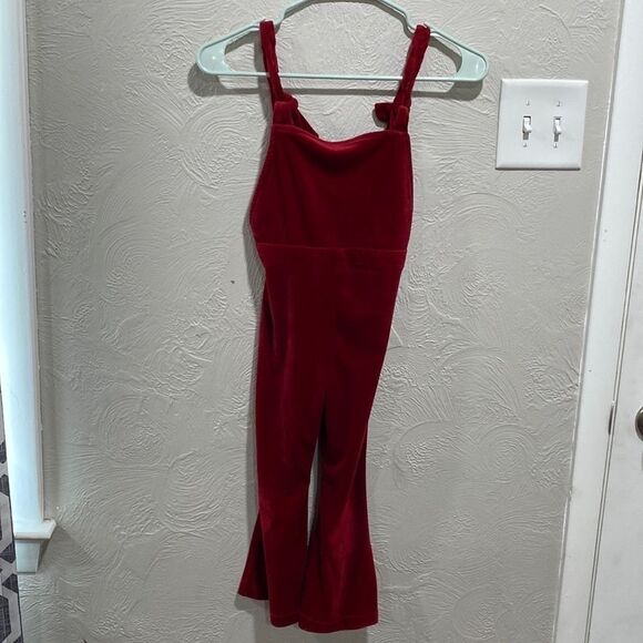 Bailey’s Blossom Red Velour Wide Flare Leg Jumpsuit Size 5T - Picture 1 of 6